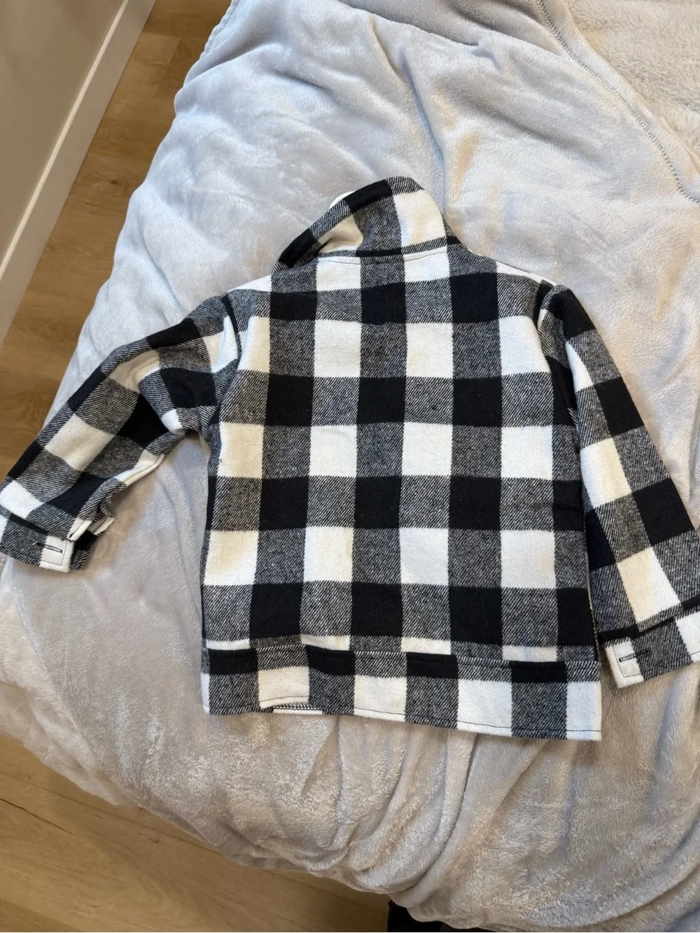 Kids Black & White Buffalo Plaid Jean Jacket with Button Front